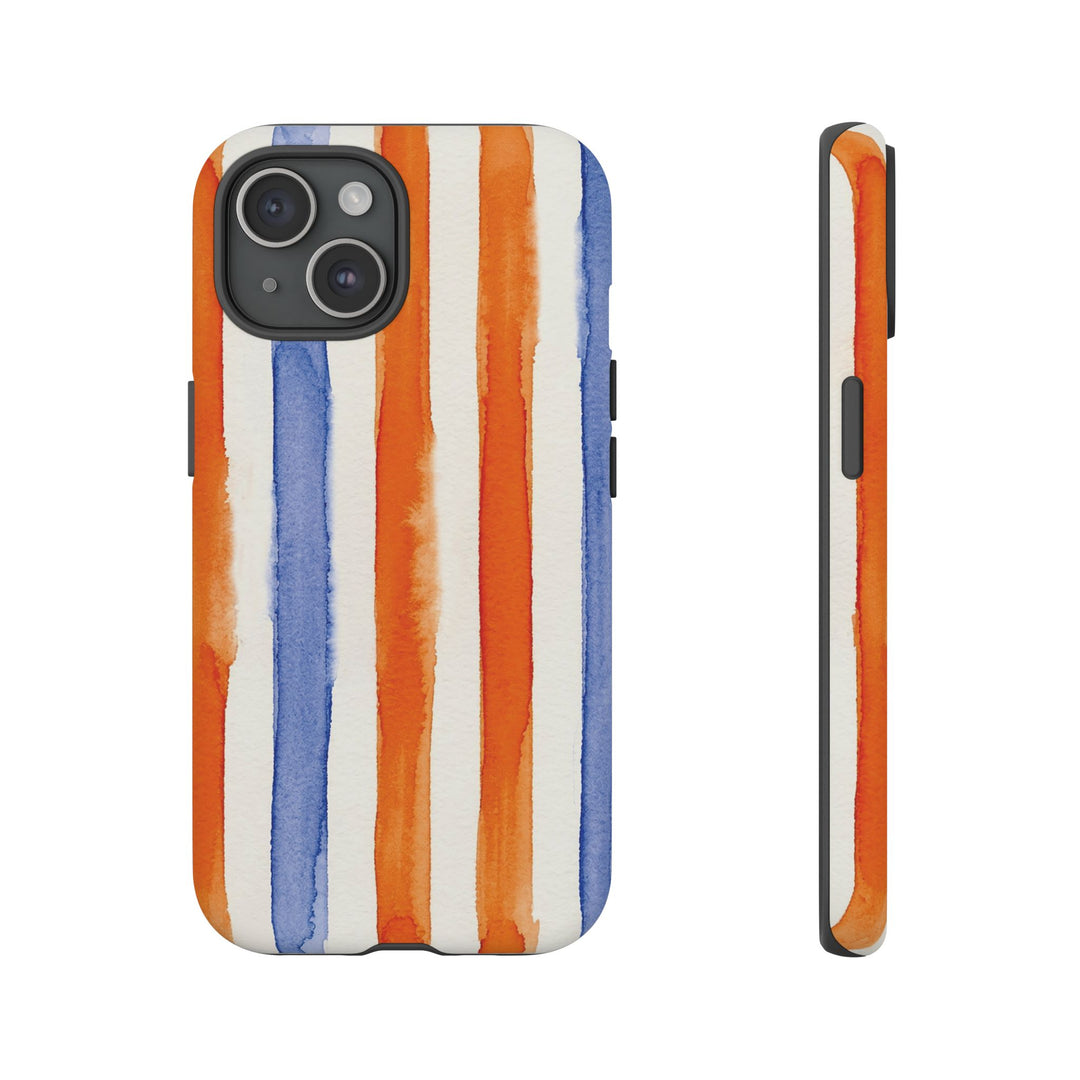 Tough Cute Blue Orange Stripes Phone Case, for IPhone 17 Pro Max | Iphone 17 Air, Iphone 16, IPhone 15, 14 13 12, Samsung Galaxy S26, S25, S24, S23 - Studio40ParkLane
