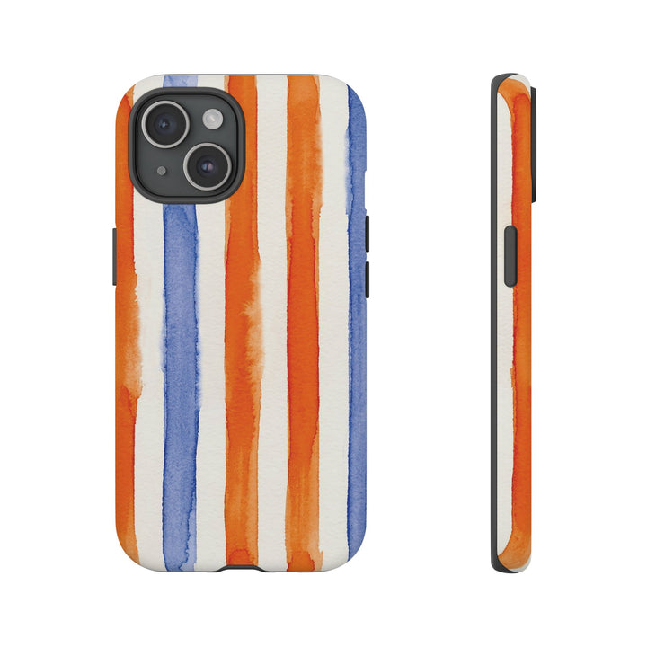 Tough Cute Blue Orange Stripes Phone Case, for IPhone 17 Pro Max | Iphone 17 Air, Iphone 16, IPhone 15, 14 13 12, Samsung Galaxy S26, S25, S24, S23 - Studio40ParkLane