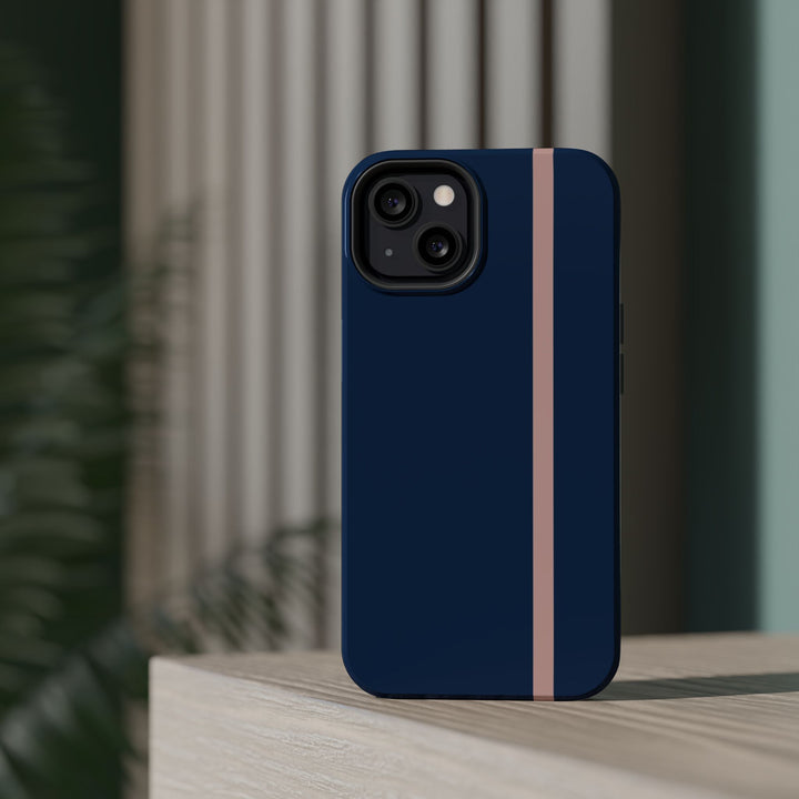 MagSafe Navy Blue Blush Pink Stripe Tough Phone Case iPhone 18 17 16 15 14 13 Pro Max Samsung Galaxy S26 Dual Layer Modern Luxury Cover - Studio40ParkLane