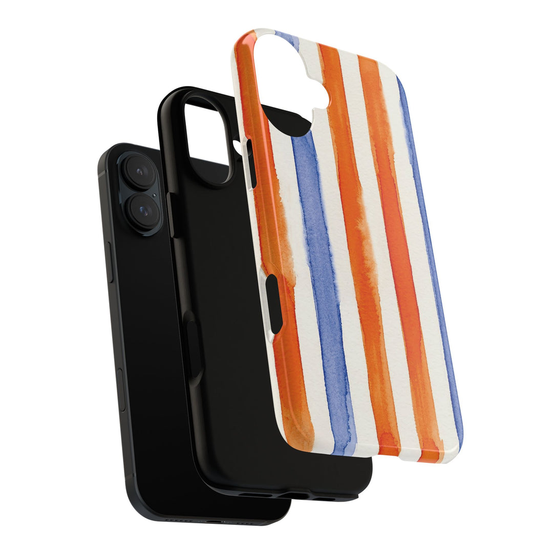 Tough Cute Blue Orange Stripes Phone Case, for IPhone 17 Pro Max | Iphone 17 Air, Iphone 16, IPhone 15, 14 13 12, Samsung Galaxy S26, S25, S24, S23 - Studio40ParkLane
