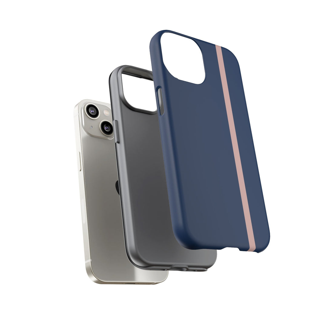 Tough Phone Case Navy Blue Orange Stripe iPhone 18 17 16 15 14 13 12 Pro Max Plus, Samsung Galaxy S26 S25 S24 Ultra Cute Preppy Sport - Studio40ParkLane