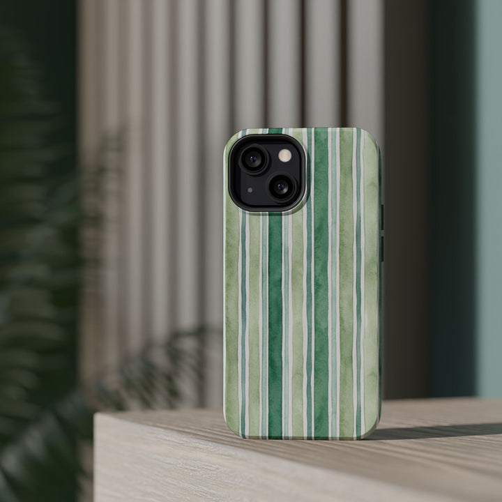 Aesthetic Tough Magsafe Green Stripes Watercolor Phone Case - For iPhone 17 Pro Max iPhone 16 Pro iPhone 15 Iphone 14 Plus 13 Pro 12 11 10 - Studio40ParkLane