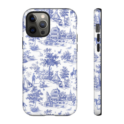 Premium Tough Blue French Toile Gift for Her Cute Phone Cases for Samsung and Iphone, 16, 15, 14, S24, S23, S22, S21, S20, Plus, Ultra, Pro