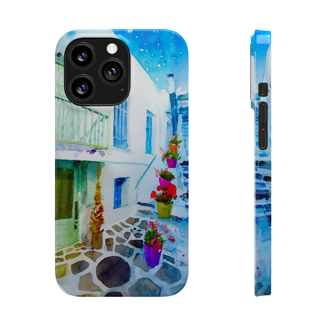 Slim Cute Phone Cases for Iphone | iPhone 15 Case | iPhone 15 Pro Max Case, Iphone 14, Iphone 14 Pro Max, Iphone 13, Colorful Greek Alley Watercolor - Studio40ParkLane