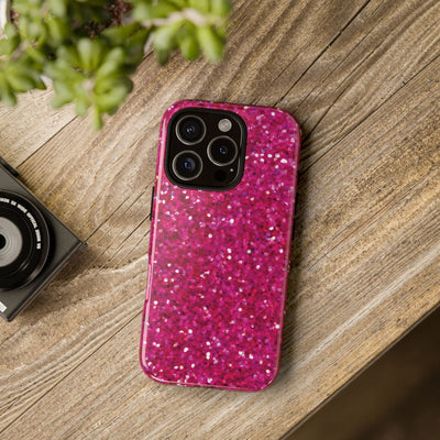 Chic Pink Faux Play on Glitter Effect Cute Phone Case, for IPhone 16 pro Max | Iphone 15, Iphone 14, IPhone 13 Case, 11 8 7, Samsung Galaxy S24, S23, S22, S21, 2 Layer Protection