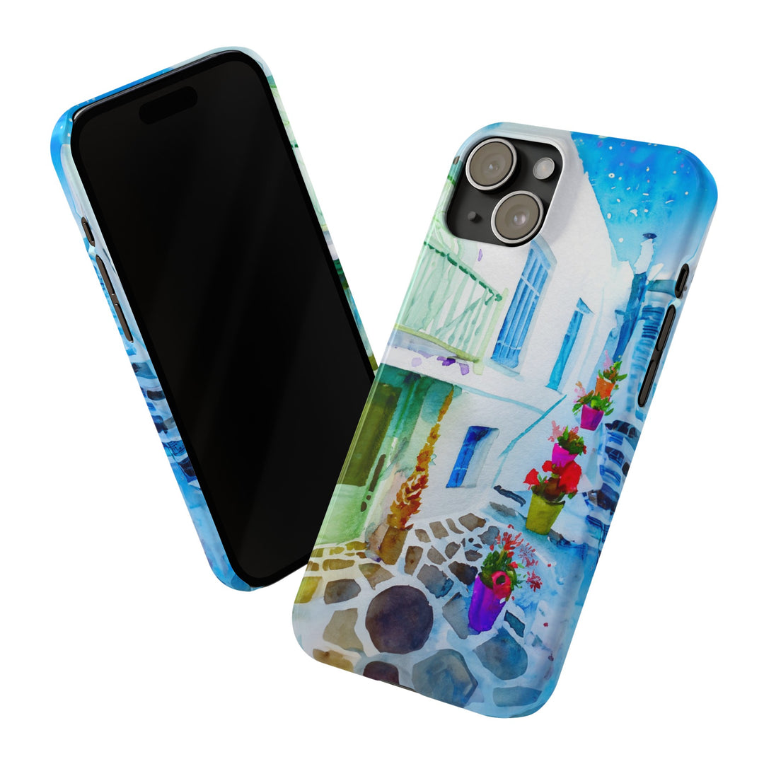 Slim Cute Phone Cases for Iphone | iPhone 15 Case | iPhone 15 Pro Max Case, Iphone 14, Iphone 14 Pro Max, Iphone 13, Colorful Greek Alley Watercolor - Studio40ParkLane