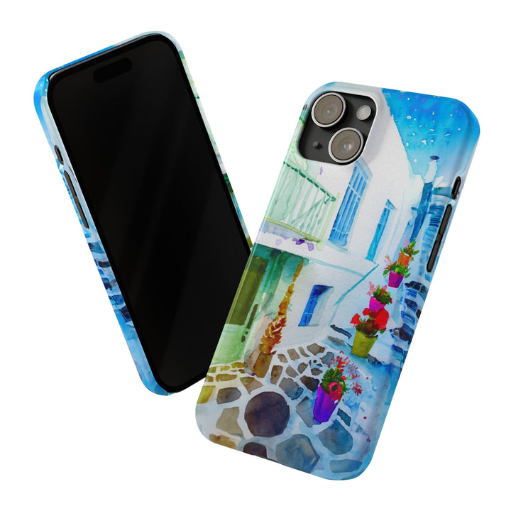 Slim Cute Phone Cases for Iphone | iPhone 15 Case | iPhone 15 Pro Max Case, Iphone 14, Iphone 14 Pro Max, Iphone 13, Colorful Greek Alley Watercolor - Studio40ParkLane