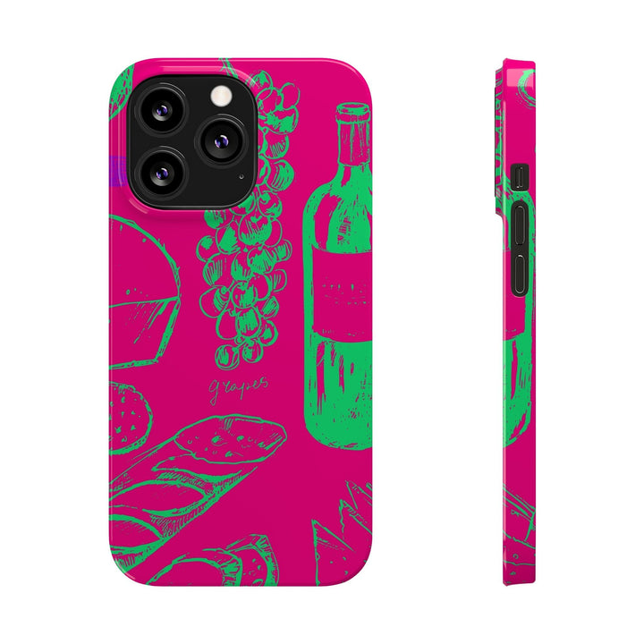 Slim French Food Wine Pink Green Cute Phone Cases for Iphone | iPhone 15 Case | iPhone 15 Pro Max Case, Iphone 14, Iphone 14 Pro Max, Iphone 13, - Studio40ParkLane