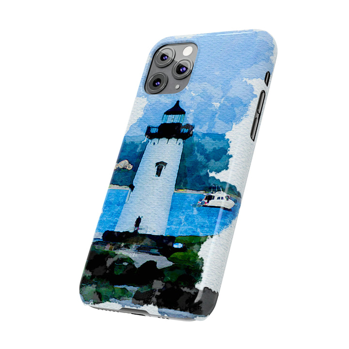 Slim Cute Phone Cases for Iphone - | iPhone 15 Case | iPhone 15 Pro Max Case, Iphone 14 Case, Iphone 14 Pro Max, Iphone 13, Beach Lighthouse Blue - Studio40ParkLane