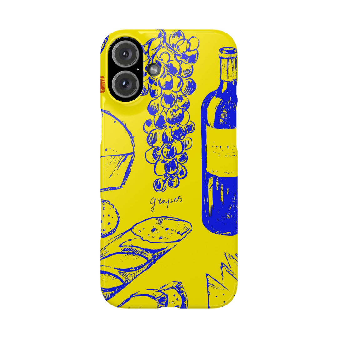 Slim Cute Phone Cases for Iphone | iPhone 15 Case | iPhone 15 Pro Max Case, Iphone 14, Iphone 14 Pro Max, Iphone 13, French Food Wine Yellow Blue - Studio40ParkLane