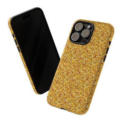 Chic Gold Faux Play on Glitter Effect Cute Phone Case, for IPhone 16 pro Max | Iphone 15, Iphone 14, IPhone 13 Case, 11 8 7, Samsung Galaxy S24, S23, S22, S21, 2 Layer Protection