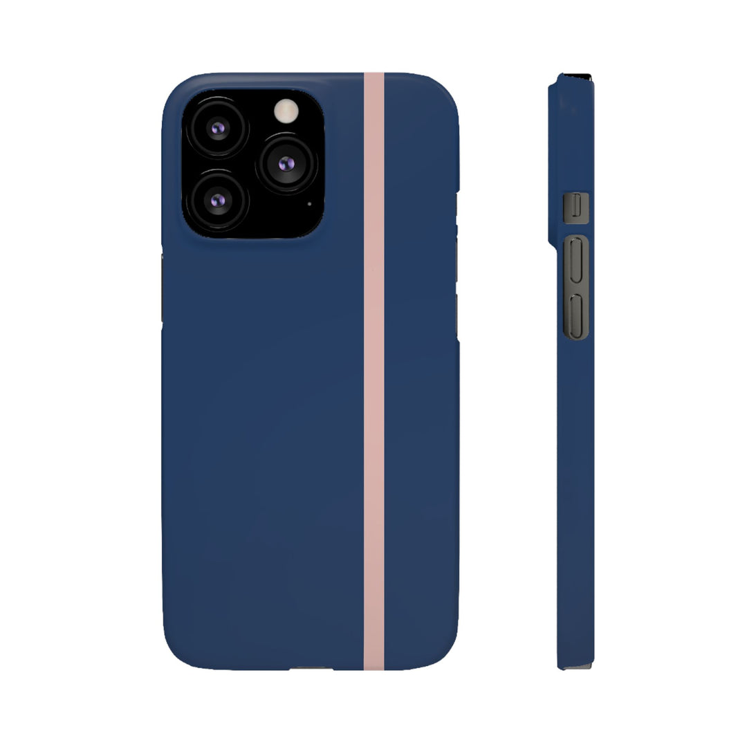 Sleek Navy Blue Pink Stripe Snap Phone Case for iPhone 18 17 16 15 14 13 Pro Max, Samsung Galaxy S26 S25 Ultra Lightweight Cute Phone Case - Studio40ParkLane