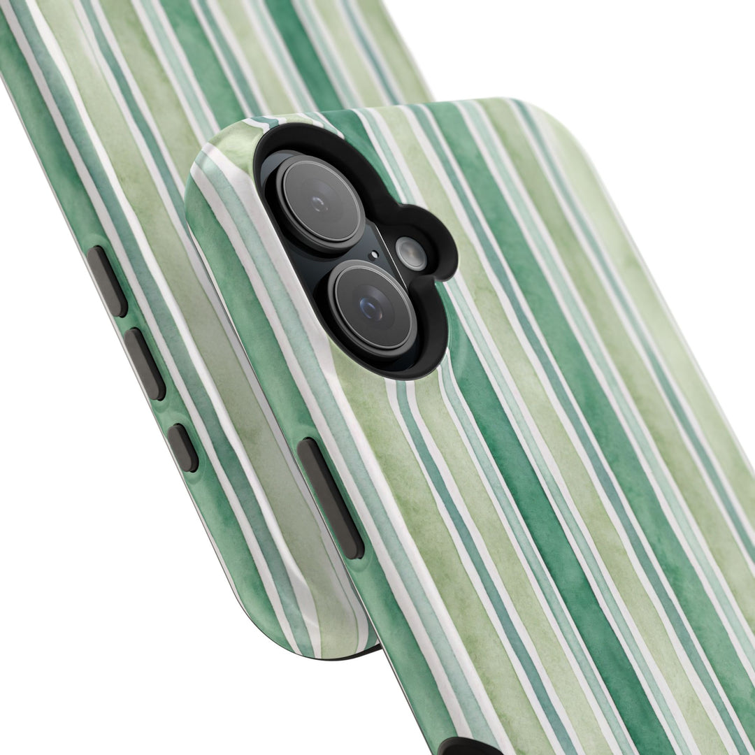 Aesthetic Tough Magsafe Green Stripes Watercolor Phone Case - For iPhone 17 Pro Max iPhone 16 Pro iPhone 15 Iphone 14 Plus 13 Pro 12 11 10 - Studio40ParkLane