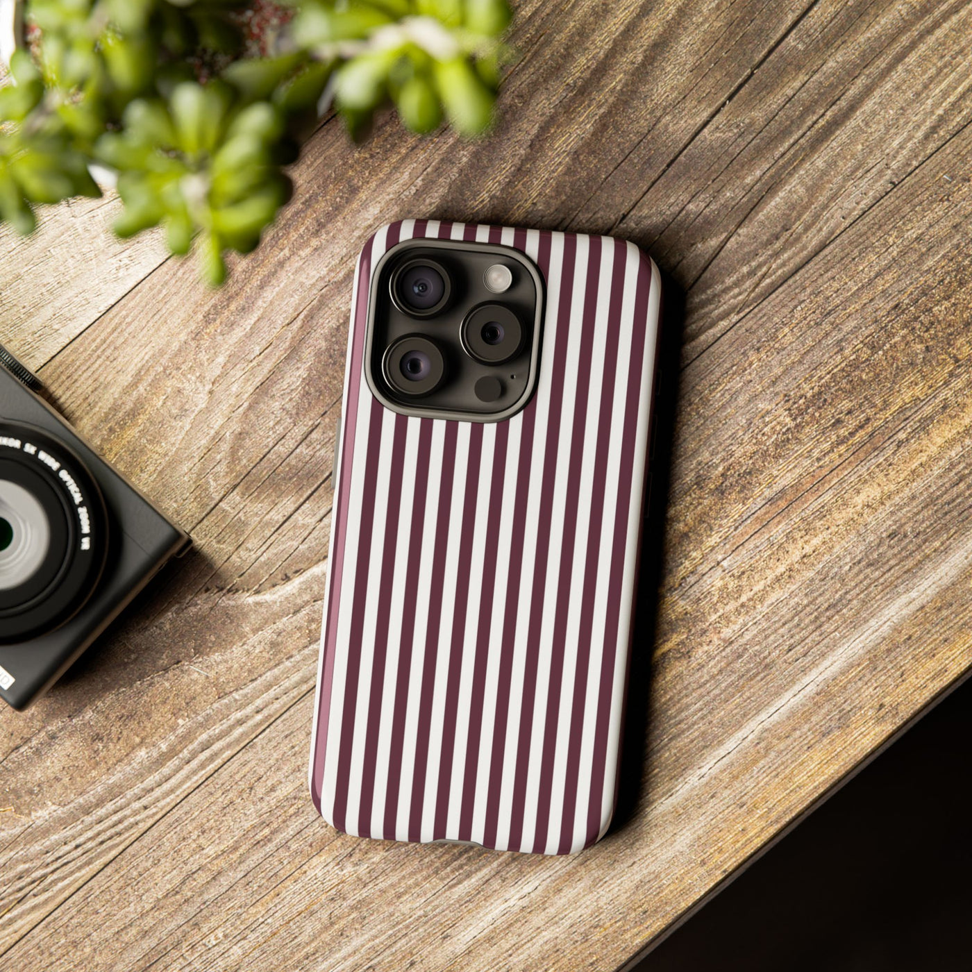 Tough Premium Burgundy Stripes Phone Case Gift for Her - For Apple iPhone 16 Pro Max 16e iPhone 15 Pro iPhone Iphone 14 Plus 13 Pro 12 SE XR - Studio40ParkLane