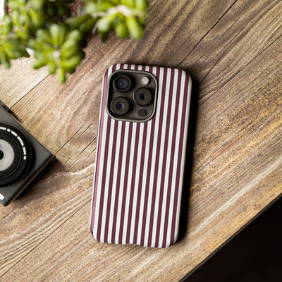 Tough Premium Burgundy Stripes Phone Case Gift for Her - For Apple iPhone 16 Pro Max 16e iPhone 15 Pro iPhone Iphone 14 Plus 13 Pro 12 SE XR - Studio40ParkLane