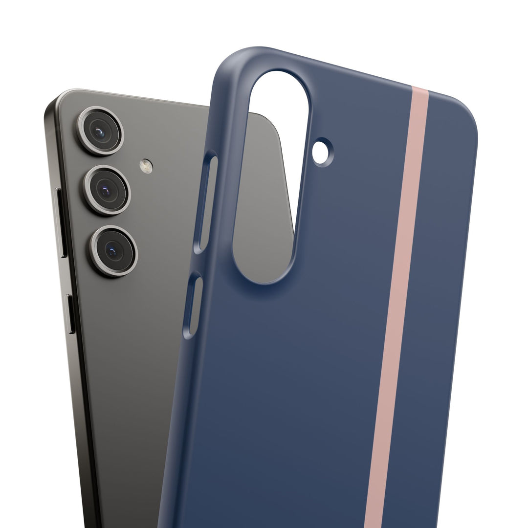 Sleek Navy Blue Pink Stripe Snap Phone Case for iPhone 18 17 16 15 14 13 Pro Max, Samsung Galaxy S26 S25 Ultra Lightweight Cute Phone Case - Studio40ParkLane