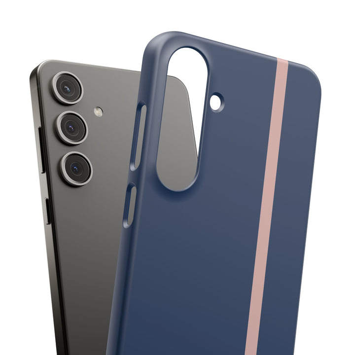 Sleek Navy Blue Pink Stripe Snap Phone Case for iPhone 18 17 16 15 14 13 Pro Max, Samsung Galaxy S26 S25 Ultra Lightweight Cute Phone Case - Studio40ParkLane