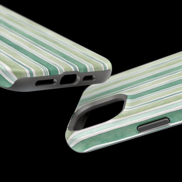 Aesthetic Tough Magsafe Green Stripes Watercolor Phone Case - For iPhone 17 Pro Max iPhone 16 Pro iPhone 15 Iphone 14 Plus 13 Pro 12 11 10 - Studio40ParkLane