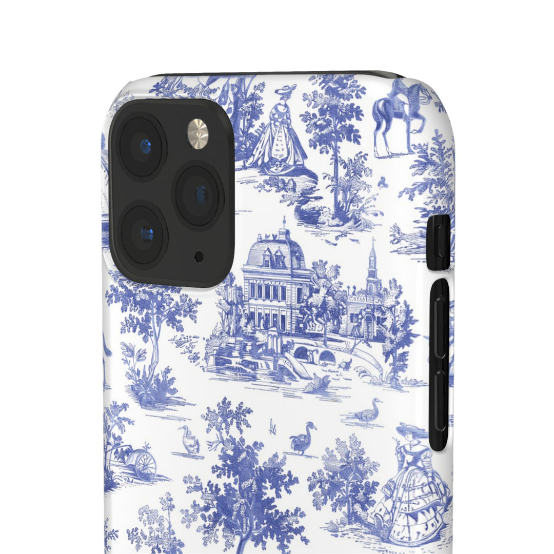 Sleek Snap Blue French Toile Cute Phone Case for iPhone 16 15 14 13 12 11 X Xs Max Xr Pro Plus Samsung Galaxy S24 S23 S22 S21 S20 Note Ultra