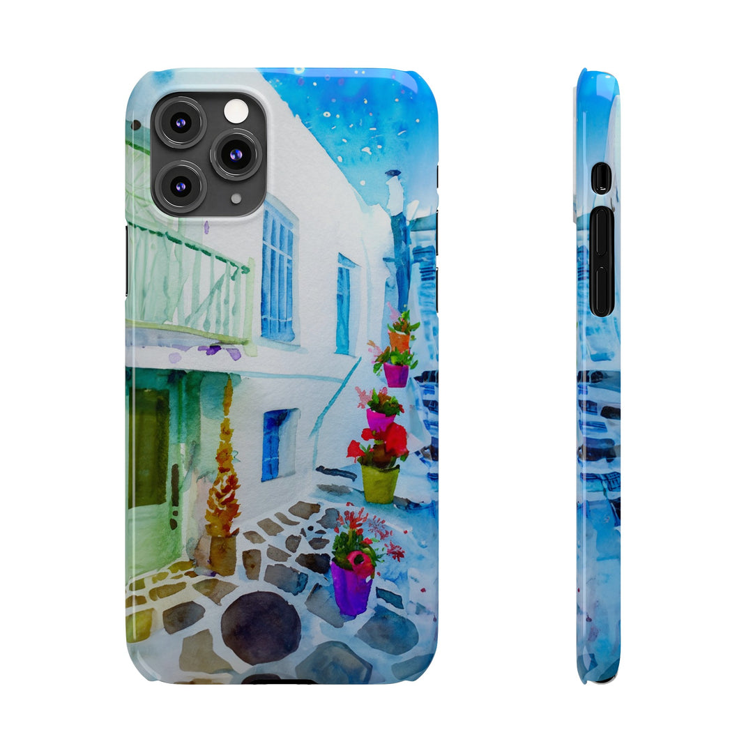 Slim Cute Phone Cases for Iphone | iPhone 15 Case | iPhone 15 Pro Max Case, Iphone 14, Iphone 14 Pro Max, Iphone 13, Colorful Greek Alley Watercolor - Studio40ParkLane