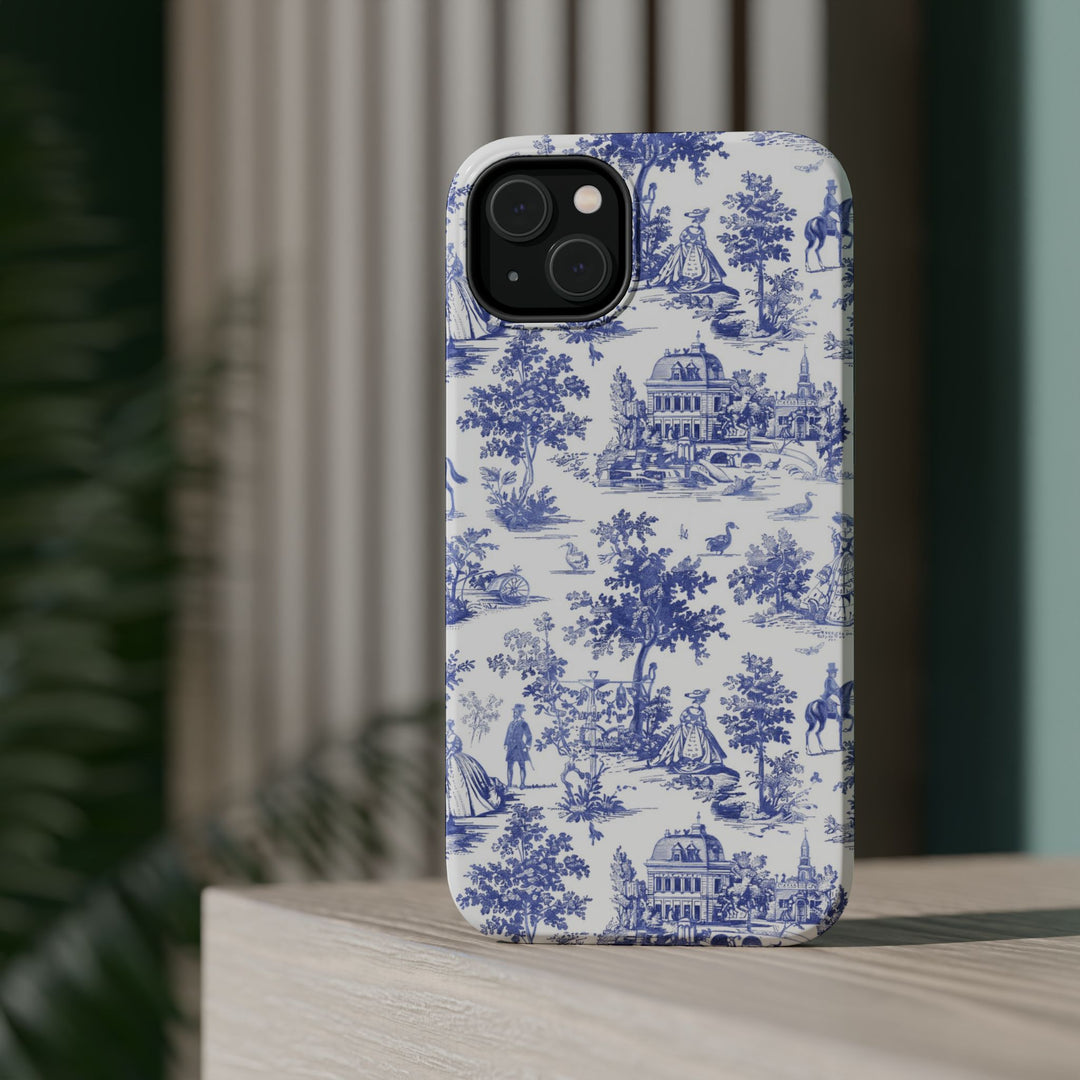 Blue Toile Magnetic Impact-Resistant Cute Phone Case for Iphone 16, iPhone 15 Pro Max Plus 14, 13, 12, 11 Gift for her - Studio40ParkLane