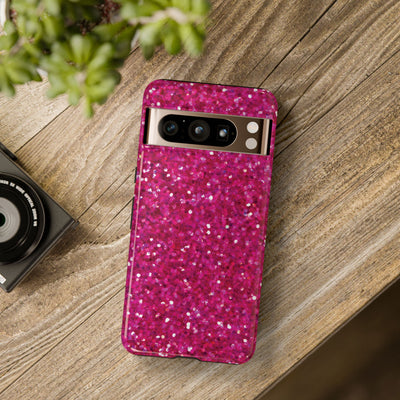 Chic Pink Faux Play on Glitter Effect Cute Phone Case, for IPhone 16 pro Max | Iphone 15, Iphone 14, IPhone 13 Case, 11 8 7, Samsung Galaxy S24, S23, S22, S21, 2 Layer Protection