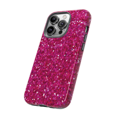 Chic Pink Faux Play on Glitter Effect Cute Phone Case, for IPhone 16 pro Max | Iphone 15, Iphone 14, IPhone 13 Case, 11 8 7, Samsung Galaxy S24, S23, S22, S21, 2 Layer Protection