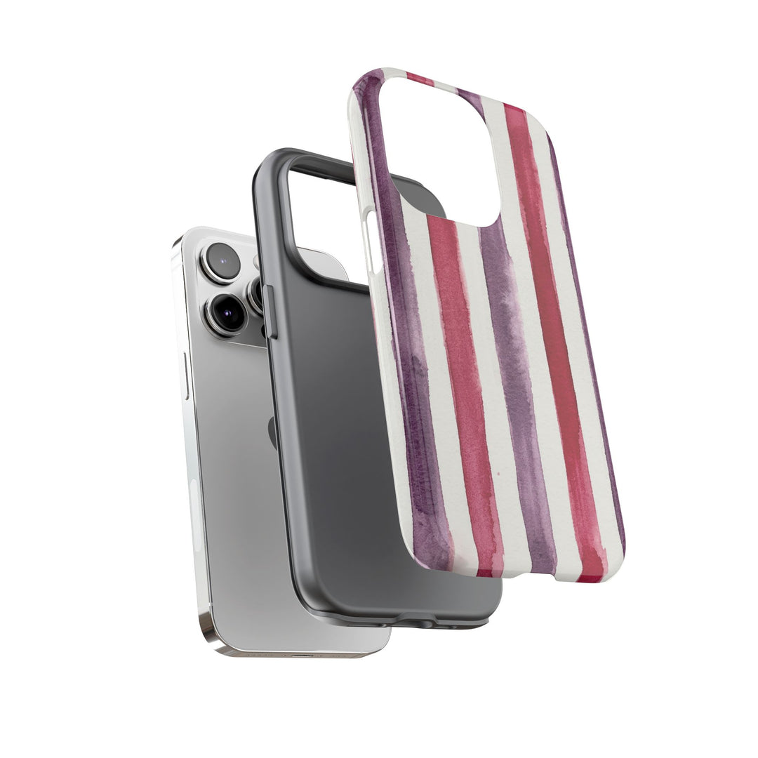 Tough Cute Wine Red Purple Stripes Phone Case, for IPhone 17 Pro Max | Iphone 17 Air, Iphone 16, IPhone 15, 14 13 12, Samsung Galaxy S26, S25, S24, S23 - Studio40ParkLane