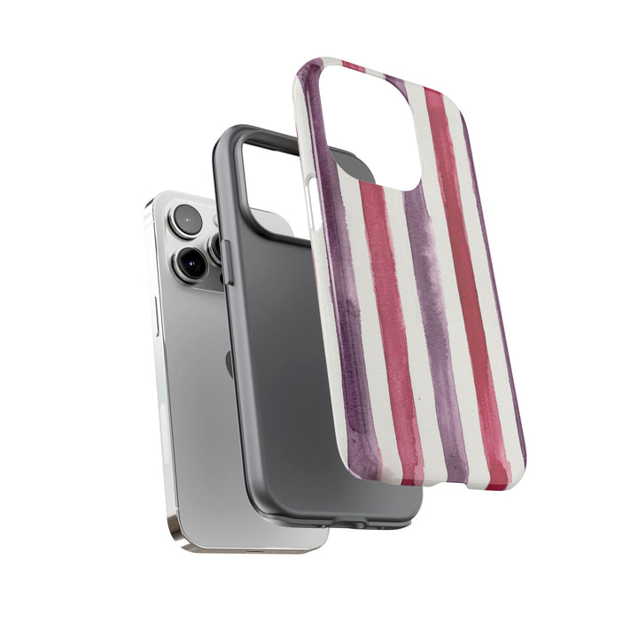 Tough Cute Wine Red Purple Stripes Phone Case, for IPhone 17 Pro Max | Iphone 17 Air, Iphone 16, IPhone 15, 14 13 12, Samsung Galaxy S26, S25, S24, S23 - Studio40ParkLane