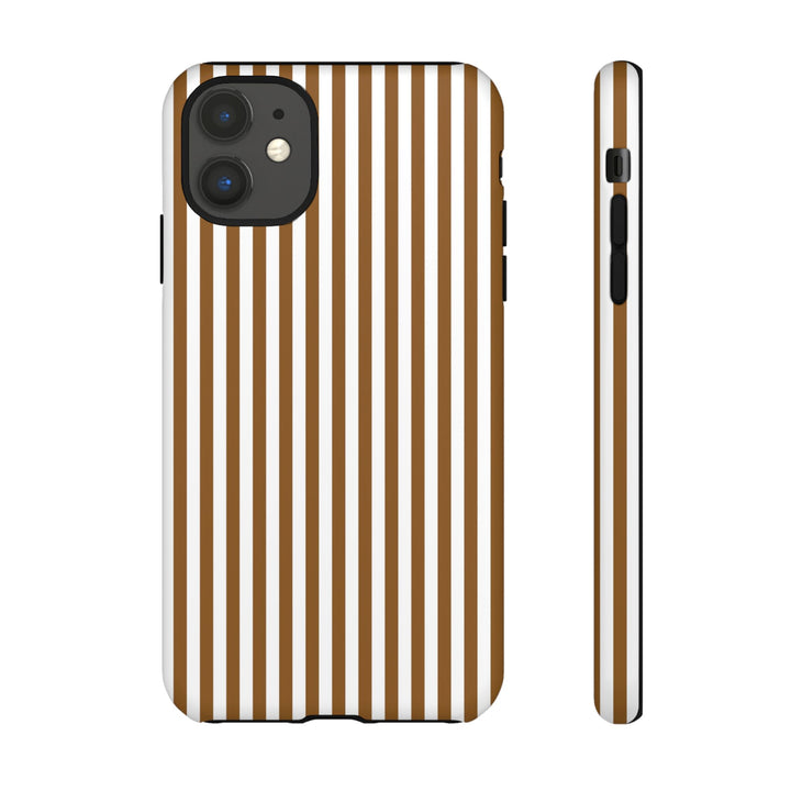 Tough Premium Mocca Brown Stripes Phone Case Gift for Her - For Apple iPhone 16 Pro Max 16e iPhone 15 Pro iPhone Iphone 14 Plus 13 Pro 12 SE XR - Studio40ParkLane