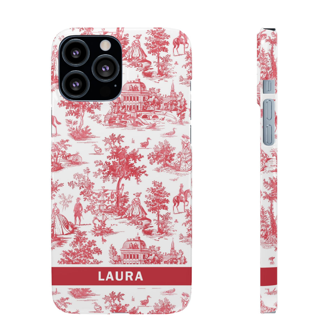 Snap French Toile Personalized Initial Custom Gift for Her Cute Phone Cases for Samsung S24, S23, S22, S21, S20, Plus and Ultra and Iphone, 16, 15, 14, 13, 12, 11. 10 - Studio40ParkLane