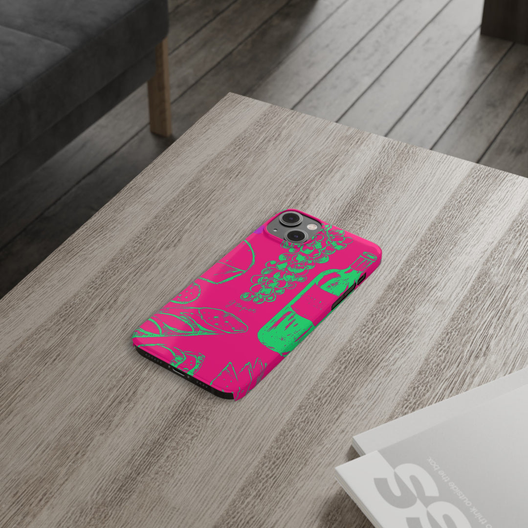 Slim French Food Wine Pink Green Cute Phone Cases for Iphone | iPhone 15 Case | iPhone 15 Pro Max Case, Iphone 14, Iphone 14 Pro Max, Iphone 13, - Studio40ParkLane