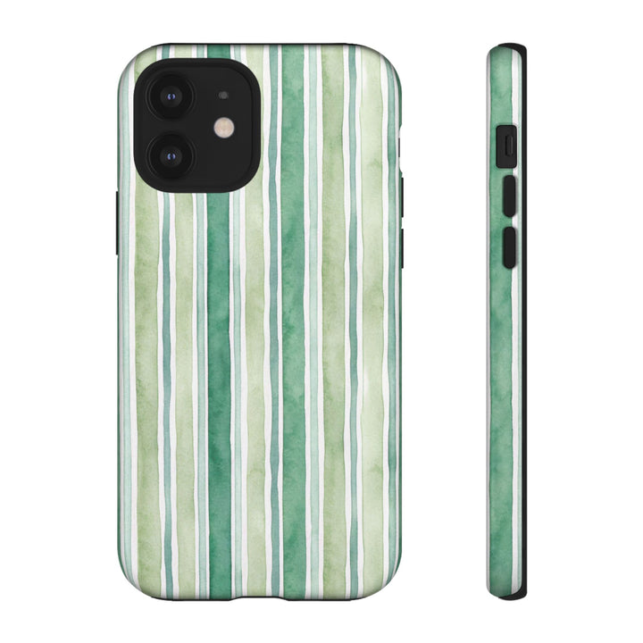 Aesthetic Tough Green Watercolor Stripes Premium Phone Case - For iPhone 17 Pro Max iPhone 16 Pro iPhone 15 Iphone 14 Plus 13 Pro 12 11 10 - Studio40ParkLane