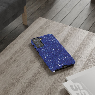 Chic Blue Faux Play on Glitter Effect Cute Phone Case, for IPhone 16 pro Max | Iphone 15, Iphone 14, IPhone 13 Case, 11 8 7, Samsung Galaxy S24, S23, S22, S21, 2 Layer Protection