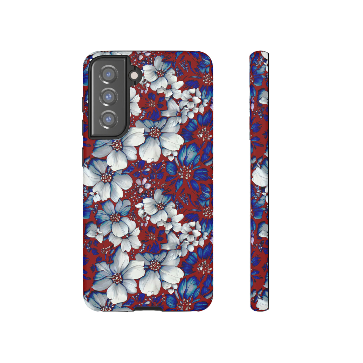 Cute Samsung Phone Case | Aesthetic Samsung Phone Case | Galaxy S23, S22, S21, S20 | Red Blue Flowers, Protective Phone Case