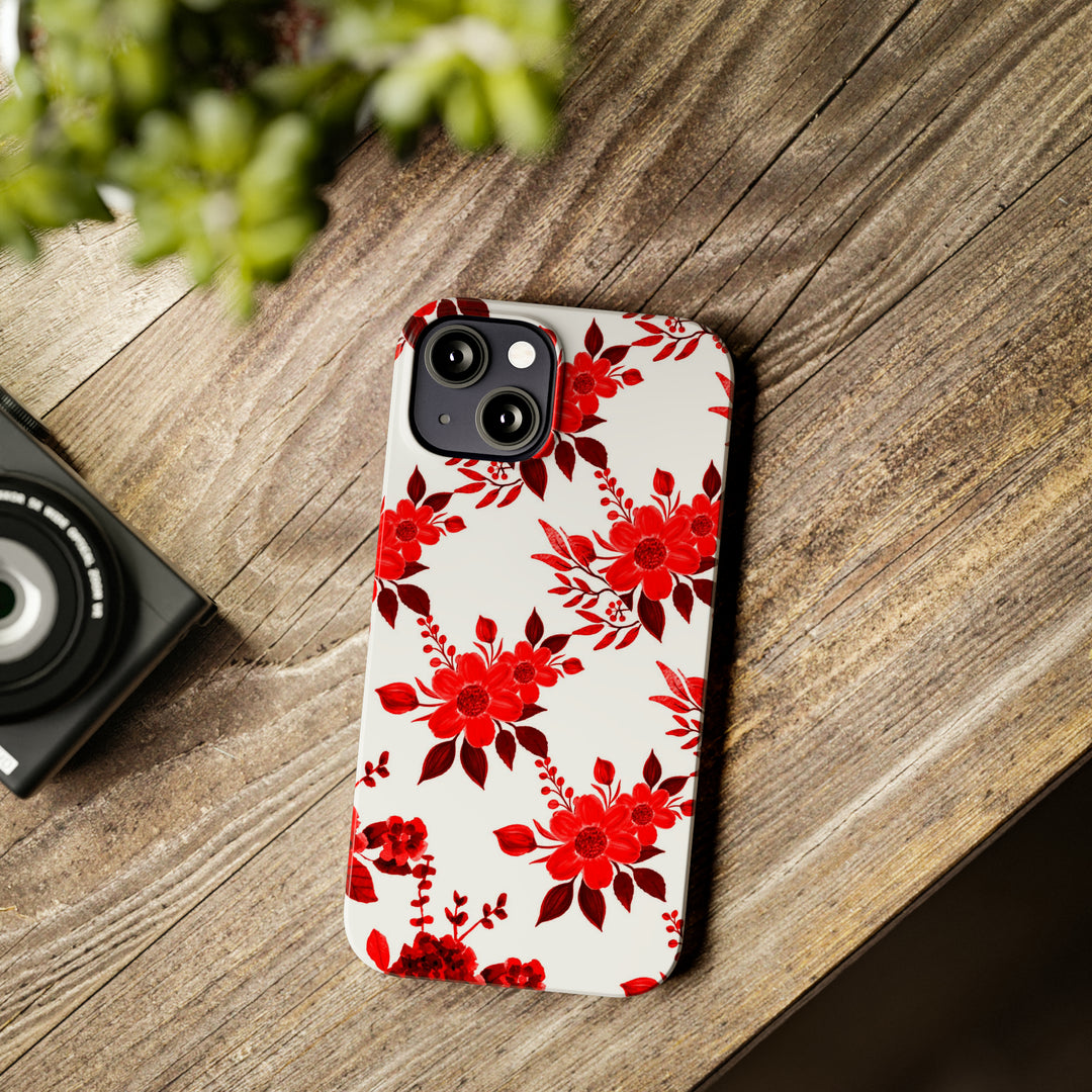 Slim Cute Phone Cases for Iphones - | iPhone 15 Case | iPhone 15 Pro Max Case, Iphone 14 Case, Iphone 14 Pro Max, Iphone 13, Red White Flowers - Studio40ParkLane