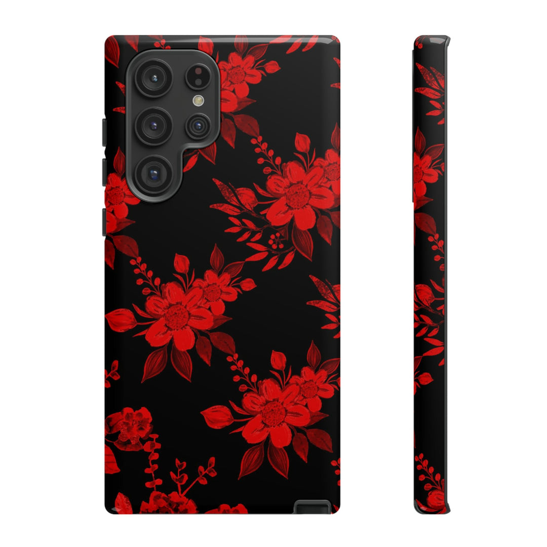 Cute Samsung Phone Case | Aesthetic Samsung Phone Case | Galaxy S23, S22, S21, S20 | Red Black Flowers, Protective Phone Case - Studio40ParkLane