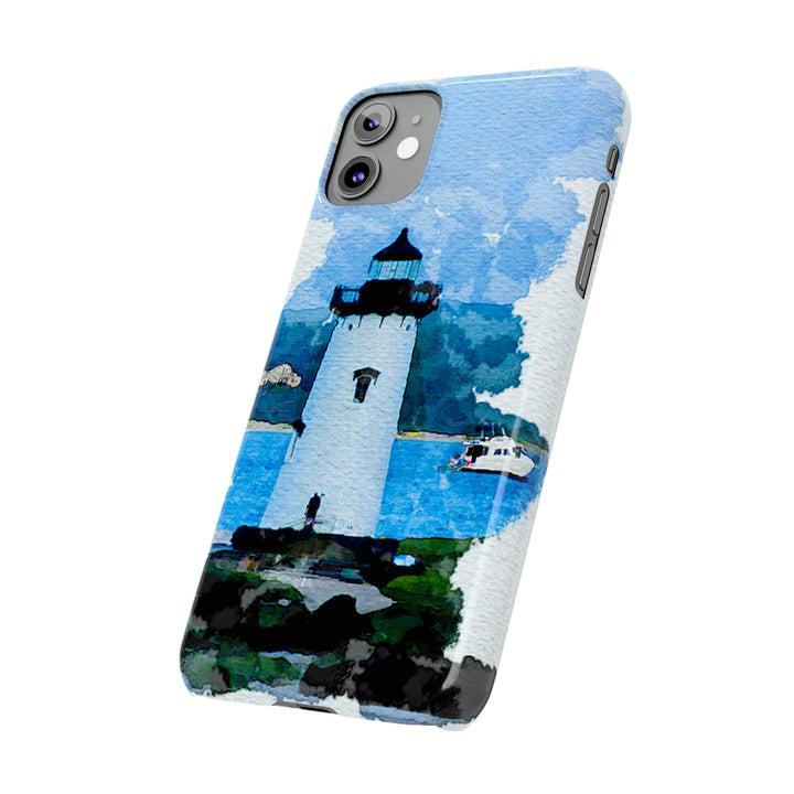 Slim Cute Phone Cases for Iphone - | iPhone 15 Case | iPhone 15 Pro Max Case, Iphone 14 Case, Iphone 14 Pro Max, Iphone 13, Beach Lighthouse Blue - Studio40ParkLane
