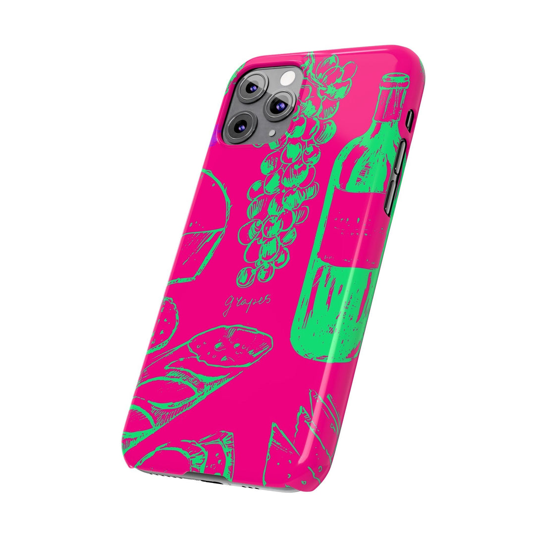 Slim French Food Wine Pink Green Cute Phone Cases for Iphone | iPhone 15 Case | iPhone 15 Pro Max Case, Iphone 14, Iphone 14 Pro Max, Iphone 13, - Studio40ParkLane