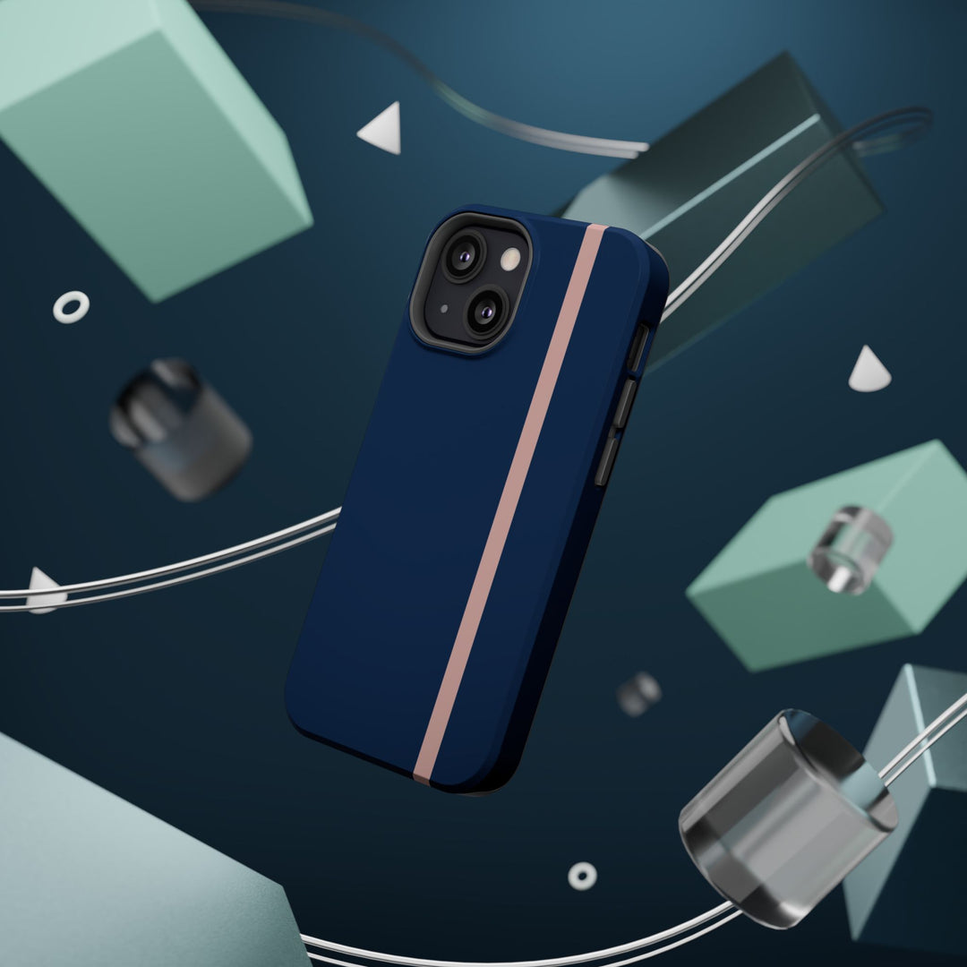 MagSafe Navy Blue Blush Pink Stripe Tough Phone Case iPhone 18 17 16 15 14 13 Pro Max Samsung Galaxy S26 Dual Layer Modern Luxury Cover - Studio40ParkLane