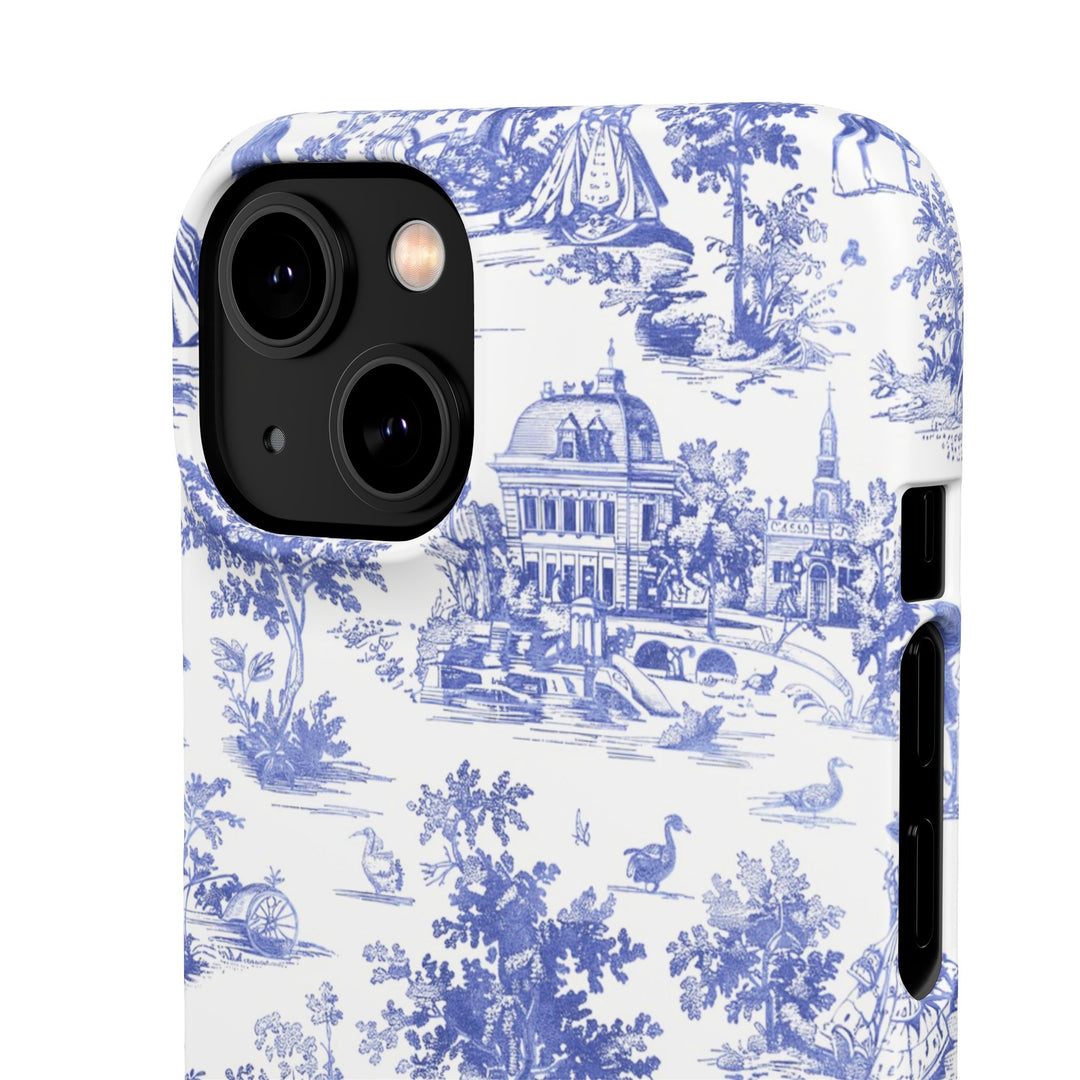 Sleek Snap Blue French Toile Cute Phone Case for iPhone 16 15 14 13 12 11 X Xs Max Xr Pro Plus Samsung Galaxy S24 S23 S22 S21 S20 Note Ultra