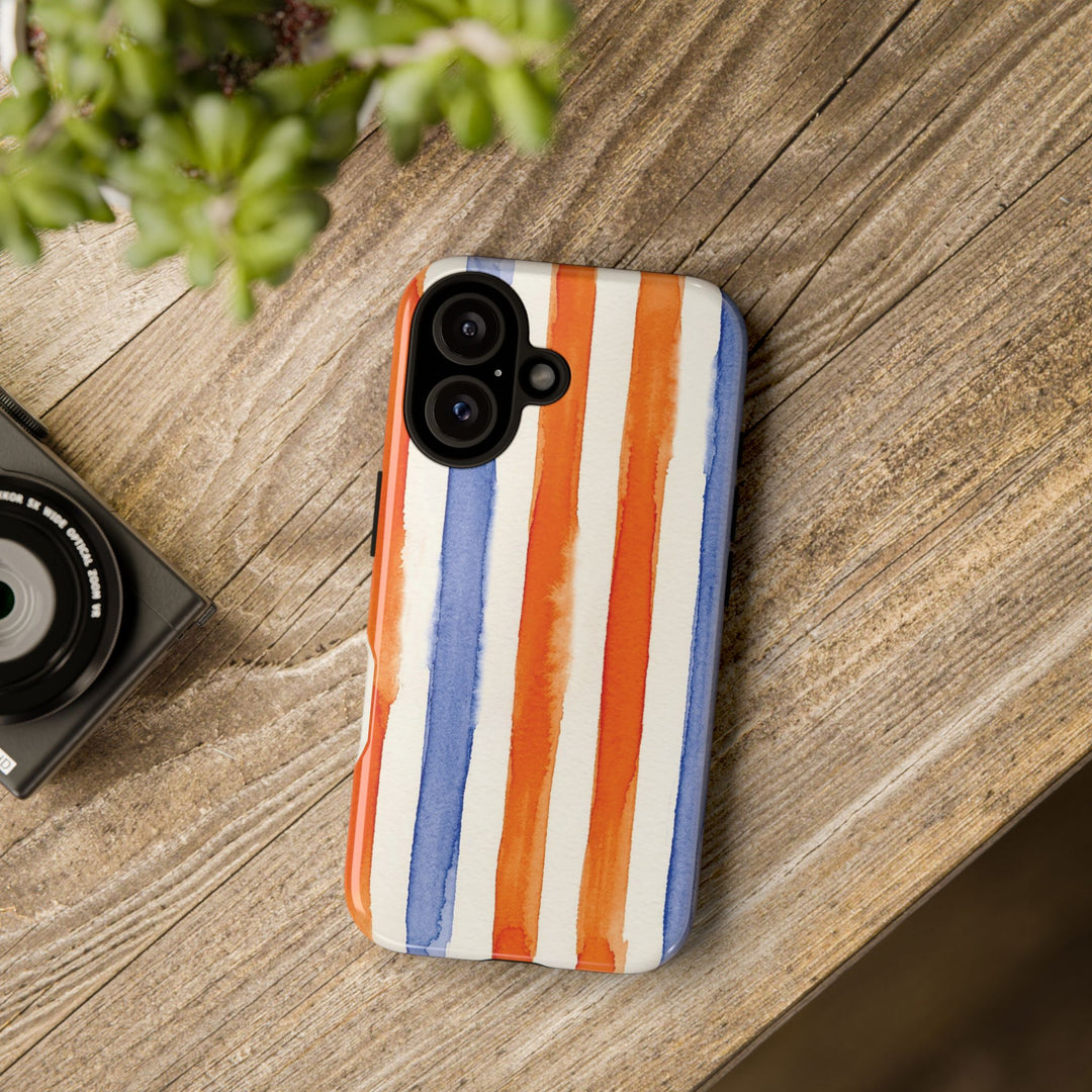 Tough Cute Blue Orange Stripes Phone Case, for IPhone 17 Pro Max | Iphone 17 Air, Iphone 16, IPhone 15, 14 13 12, Samsung Galaxy S26, S25, S24, S23 - Studio40ParkLane