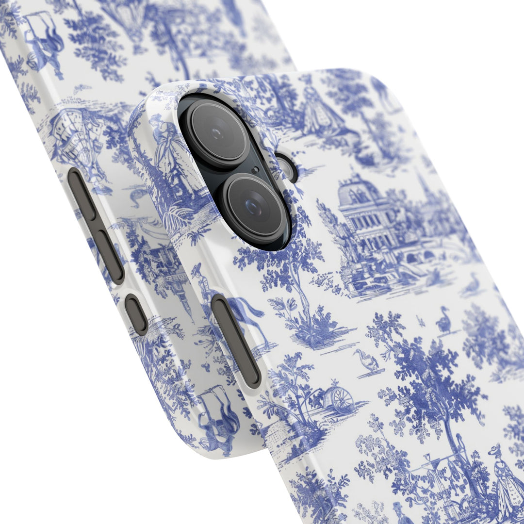 Sleek Snap Blue French Toile Cute Phone Case for iPhone 16 15 14 13 12 11 X Xs Max Xr Pro Plus Samsung Galaxy S24 S23 S22 S21 S20 Note Ultra