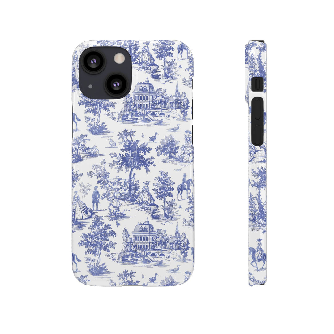 Sleek Snap Blue French Toile Cute Phone Case for iPhone 16 15 14 13 12 11 X Xs Max Xr Pro Plus Samsung Galaxy S24 S23 S22 S21 S20 Note Ultra