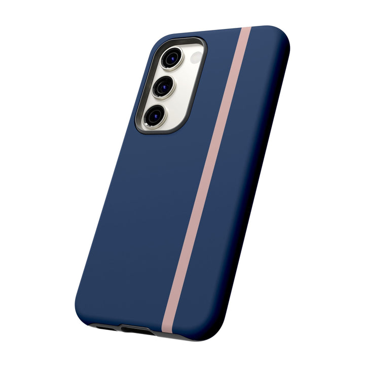 Tough Phone Case Navy Blue Orange Stripe iPhone 18 17 16 15 14 13 12 Pro Max Plus, Samsung Galaxy S26 S25 S24 Ultra Cute Preppy Sport - Studio40ParkLane