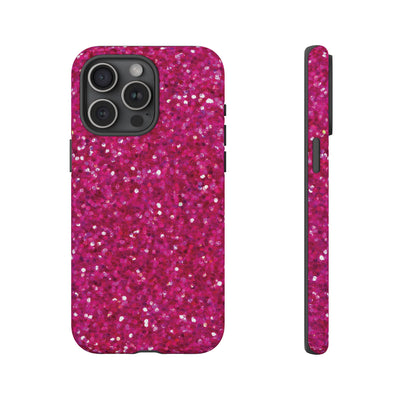 Chic Pink Faux Play on Glitter Effect Cute Phone Case, for IPhone 16 pro Max | Iphone 15, Iphone 14, IPhone 13 Case, 11 8 7, Samsung Galaxy S24, S23, S22, S21, 2 Layer Protection