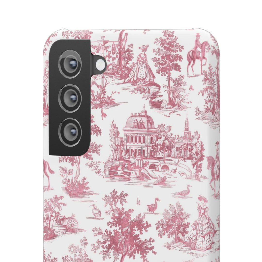 Sleek Snap Pink French Toile Cute Phone Case for iPhone 16 15 14 13 12 11 X Xs Max Xr Pro Plus Samsung Galaxy S24 S23 S22 S21 S20 Note Ultra