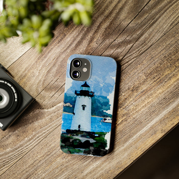 Slim Cute Phone Cases for Iphone - | iPhone 15 Case | iPhone 15 Pro Max Case, Iphone 14 Case, Iphone 14 Pro Max, Iphone 13, Beach Lighthouse Blue - Studio40ParkLane