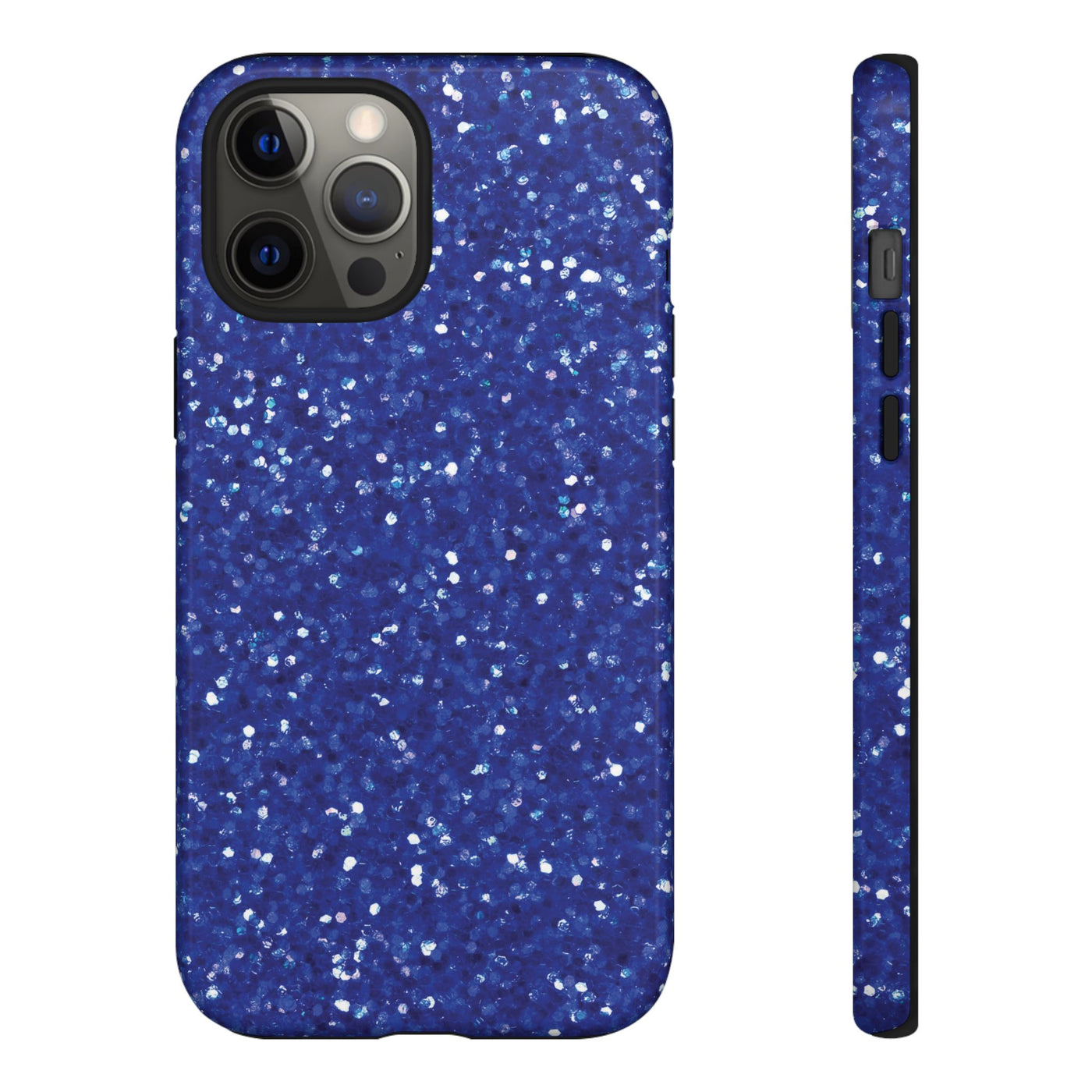 Chic Blue Faux Play on Glitter Effect Cute Phone Case, for IPhone 16 pro Max | Iphone 15, Iphone 14, IPhone 13 Case, 11 8 7, Samsung Galaxy S24, S23, S22, S21, 2 Layer Protection