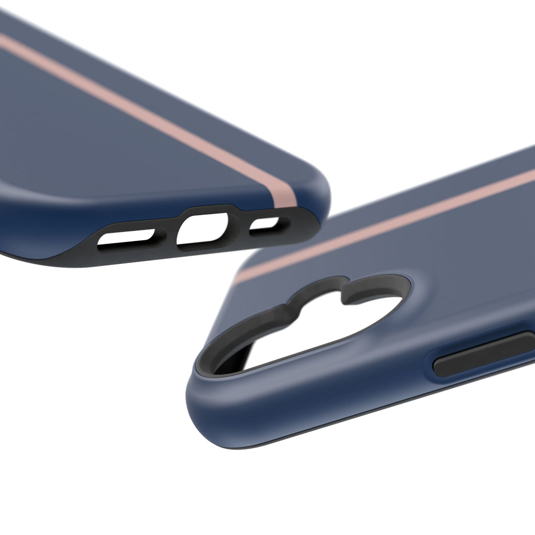 MagSafe Navy Blue Blush Pink Stripe Tough Phone Case iPhone 18 17 16 15 14 13 Pro Max Samsung Galaxy S26 Dual Layer Modern Luxury Cover - Studio40ParkLane